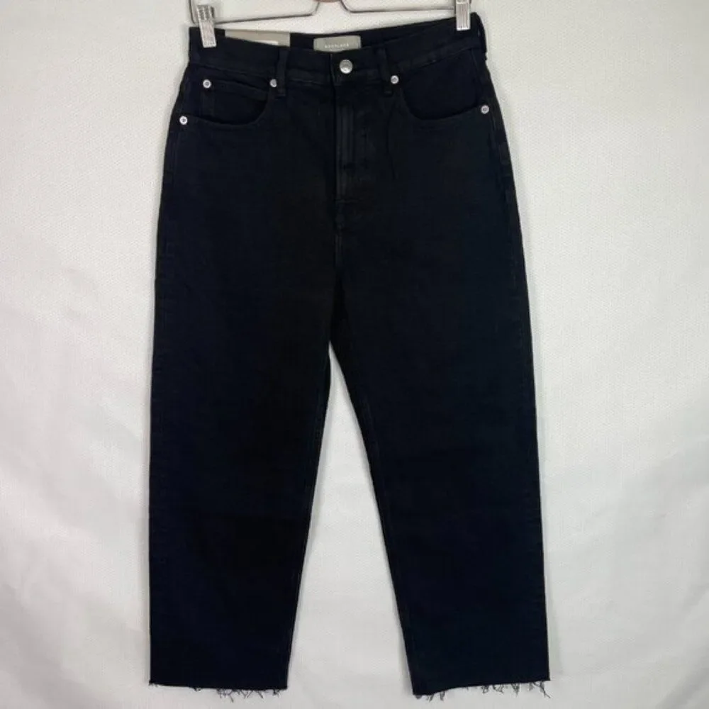 Everlane The Way High Straight Leg Organic Cotton Jean Coal Black Short 28